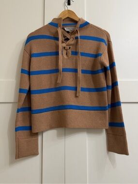 Everlane The Lace Up Smock Sweater in Chestnut/ Blue, size XXS